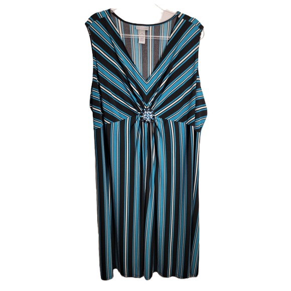 Catherines Dresses & Skirts - Catherines Womens 3X Dress Blue Black Striped Beaded Medallion Sleeveless V-Neck